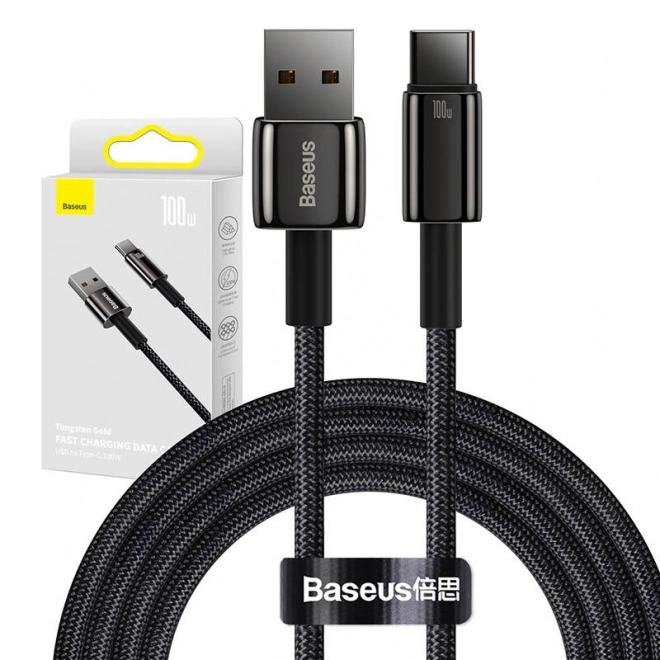 Kabel Baseus Tungsten Gold USB-C 100W 2m čierny