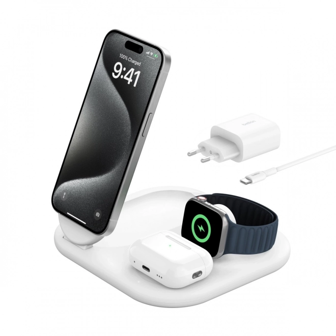 Magnetická skladacia nabíjačka BOOSTCHARGE 3v1 15W biela