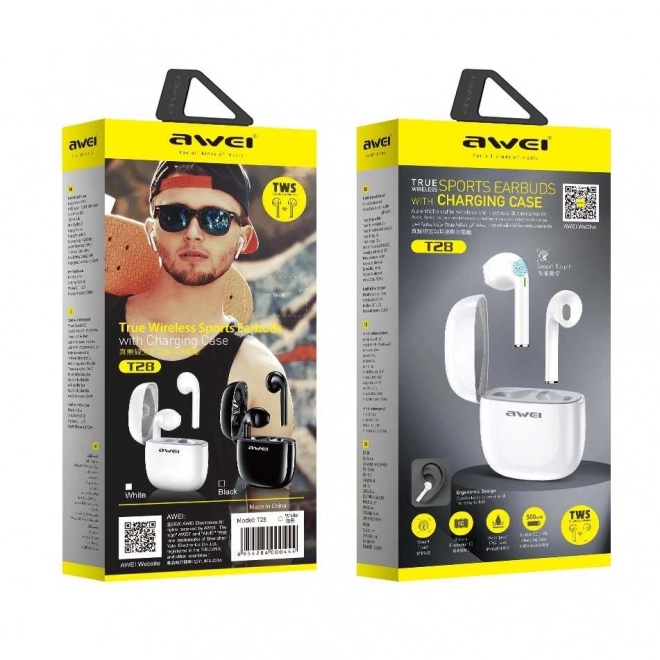 Bluetooth slúchadlá T28 TWS s dokovacou stanicou biele
