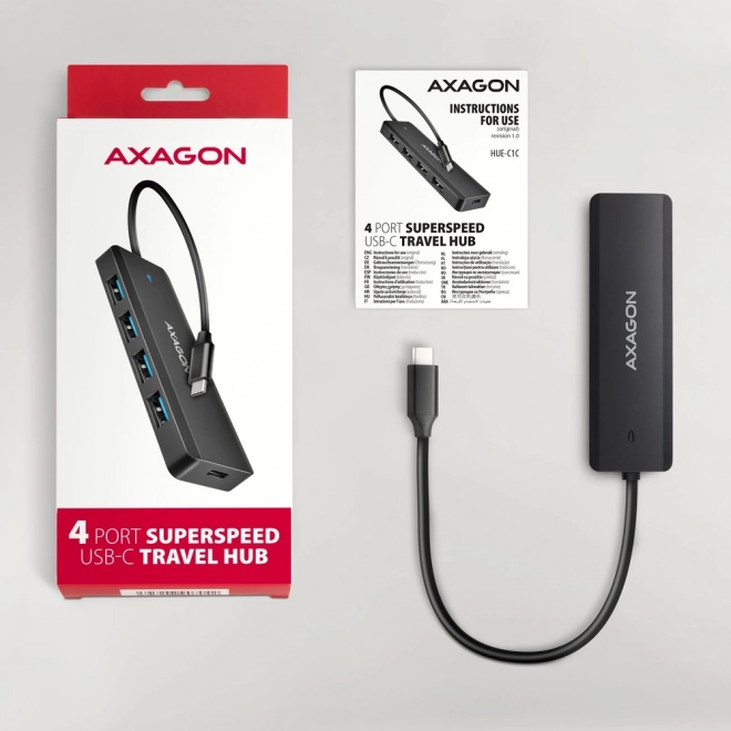 Cestovný USB hub Axagon HUE na 4 porty s napájaním USB-C
