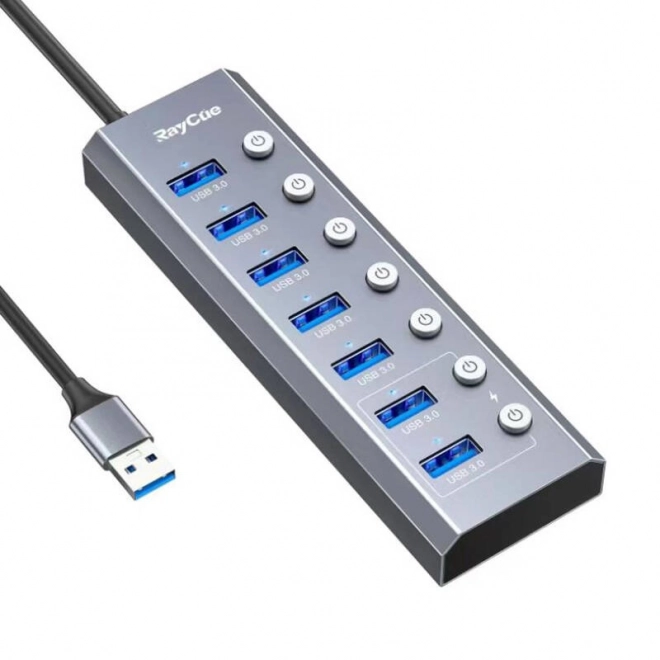 Hub RayCue USB-C na 2x USB-A 3.0 5Gbps, SD/TF 3.0, USB-C, HDMI 4K30Hz (sivý)