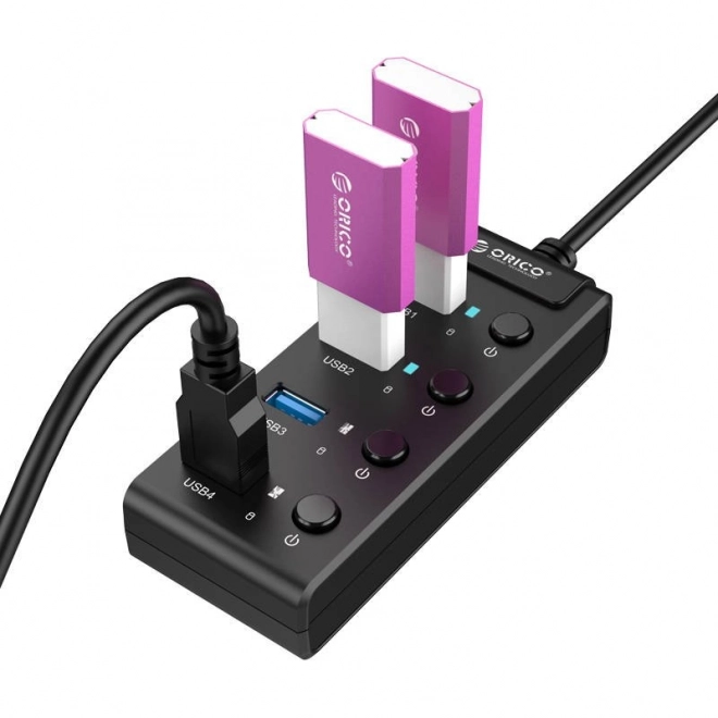 Orico USB Hub so prepínačmi, 4x USB, Čierny