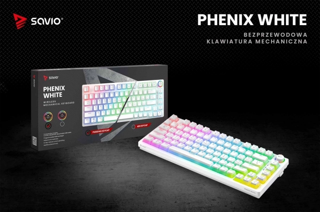 Bezdrôtová mechanická klávesnica savio phenix white gateron yellow pudding
