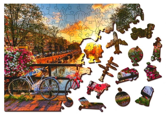 Drevené puzzle Kolesá v Amsterdame 2v1, 150 dielikov