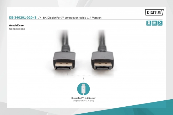 Prémiový prepojovací kábel DisplayPort 8K 60Hz UHD 2m čierny