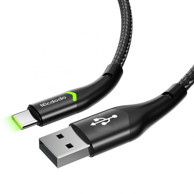 Kábel USB na USB-C s LED podsvietením 1m čierny