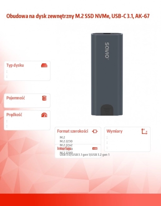 Obal na externý disk M.2 SSD NVMe USB-C