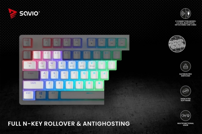 Bezdrôtová mechanická klávesnica savio phenix white gateron yellow pudding