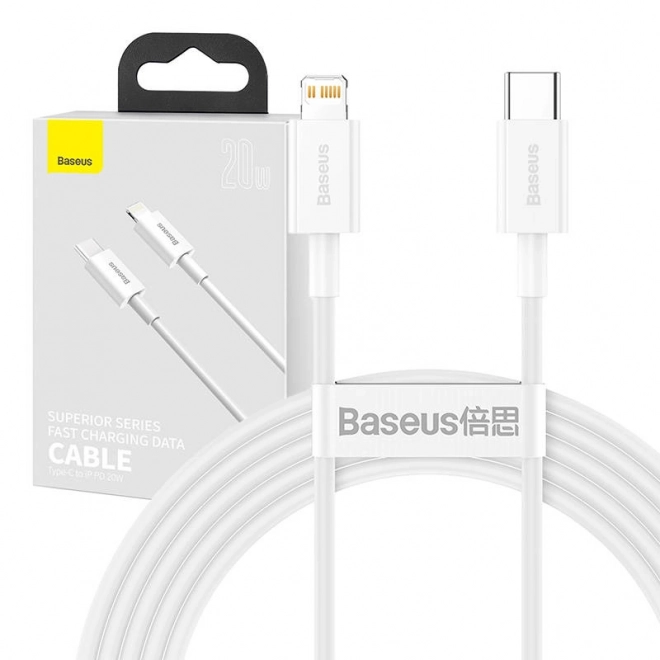 USB-C na Lightning kábel Baseus Superior, 20W, PD, 2m, biely