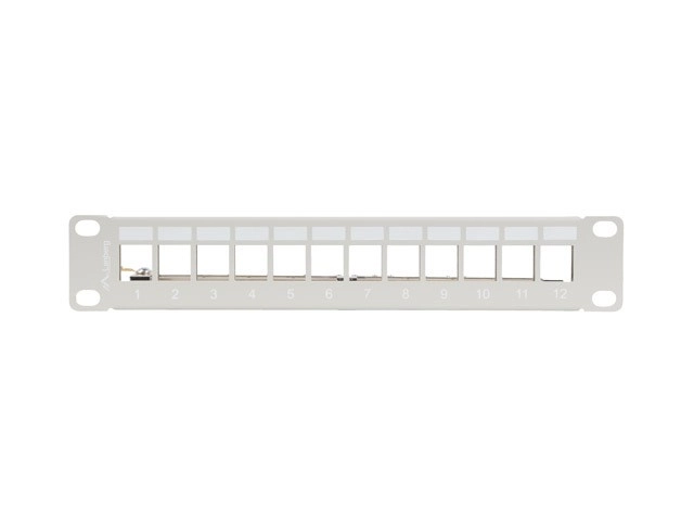 Patch panel 12 portový s organizérom pre keystone moduly v sivej farbe