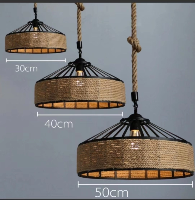 Stropná lampa s konopným lanom na jutovom závesu - priemer 50 cm