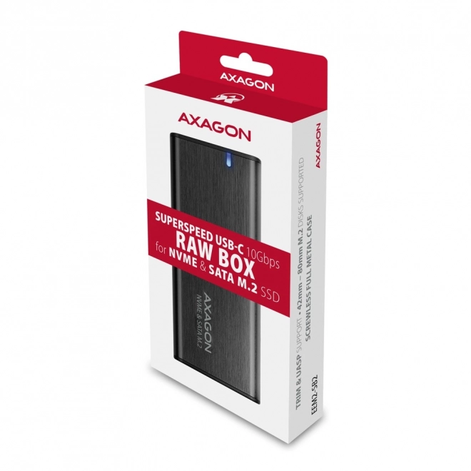 Externá hliníková bezskrutková skrinka AXAGON s USB-C 3.2 Gen 2 pre M.2 NVMe / SATA SSD