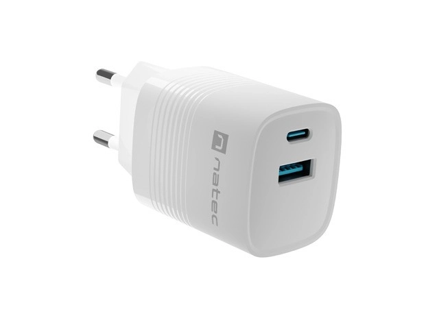Natec Ribera GaN USB nabíjačka s 1x USB-A a 1x USB-C 30W biela
