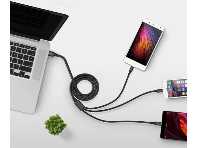 3v1 usb kábel pre telefón lightning kábel iphone micro usb typ-c 1,2 m – Čierna