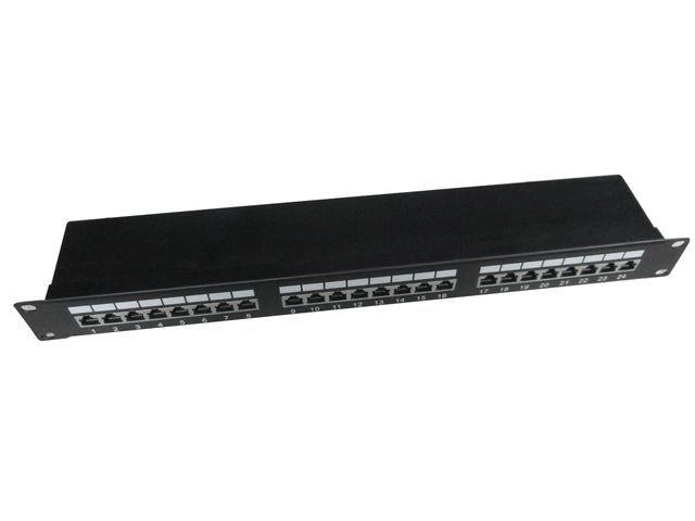 Patch panel 24 portov 1U 19'' s funkciou organizácie káblov čierny