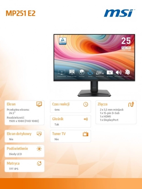 Monitor PRO 24.5 palcový LED FHD Plochý 120Hz Čierny