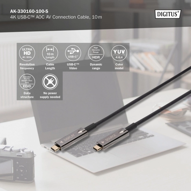 Hybidný pripojovací kábel AOC USB 3.1 Typ C/USB Typ C 4K 60Hz 10m