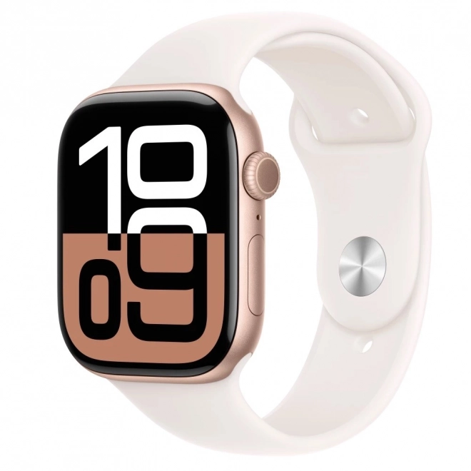 Apple Watch Série 10 GPS s 46 mm ružovo-zlatým hliníkovým puzdrom a športovým remienkom v jemne ružovej farbe - veľkosť M/L