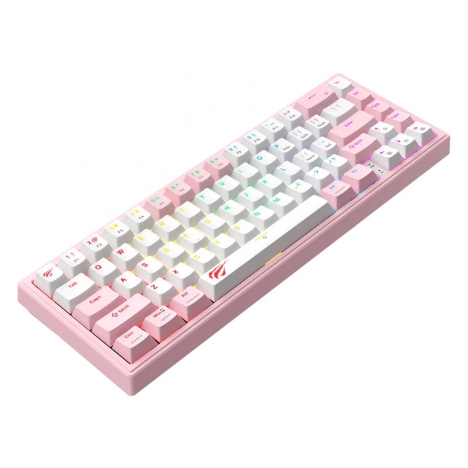 Mechanická herná klávesnica Havit RGB v ružovo-bielej farbe