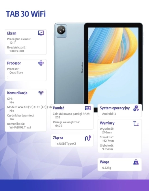 Tablet WiFi 10.1 palca 2/64GB 5100 mAh Modrý