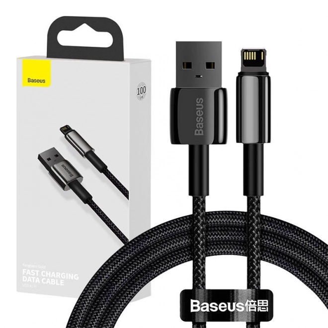 Baseus wolfrámový zlatý rýchlonabíjací kábel USB na iPhone 2,4A čierny 1m