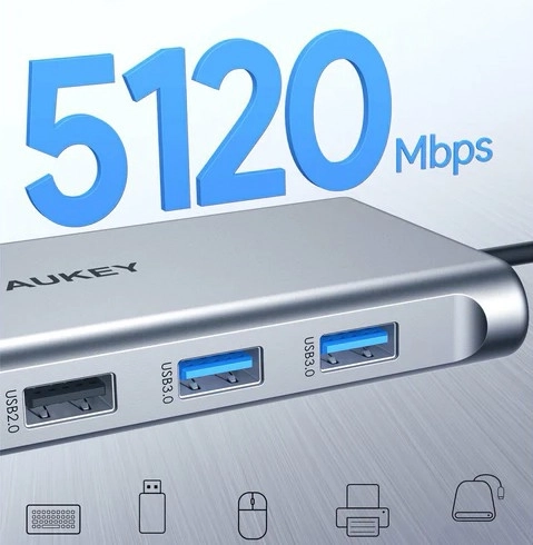 Alumíniový USB-C hub 10v1 s Power Delivery AUKEY