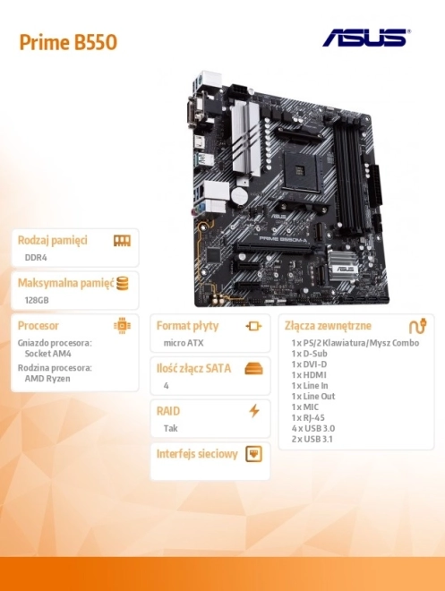 Plošná Doska Asus Prime AM4 B550M-A Verzia CSM