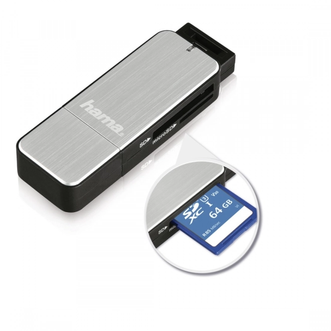 Strieborný čítač SD/microSD kariet USB 3.0