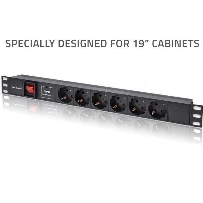 Napájací panel PDU do racku 19" s 1U, 16A, 6xSchuko