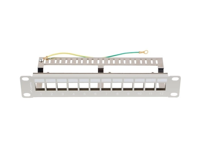 Patch panel 12 portový s organizérom pre keystone moduly v sivej farbe
