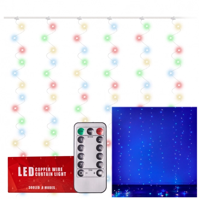 Farebný vlnovkový záves LED - 3 m, 300 LED diód