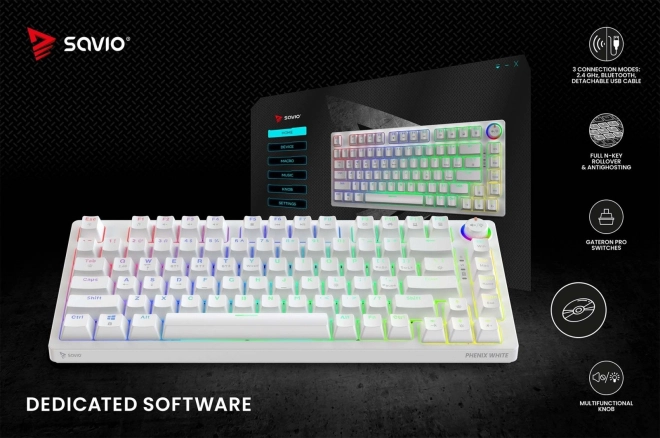 Bezdrôtová mechanická klávesnica Phenix White s prepínačmi Gateron Red Pro