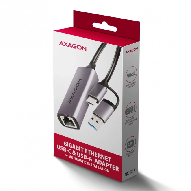 Axagon gigabit ethernet adaptérová karta USB-C/USB-A