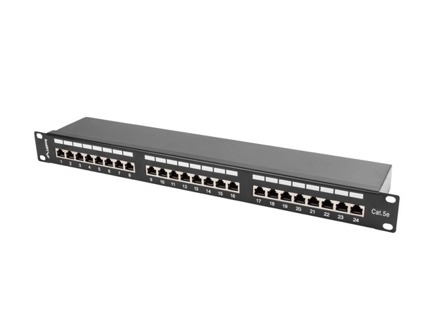 Patch panel 24 portový 1U kategórie 5E čierny tienený