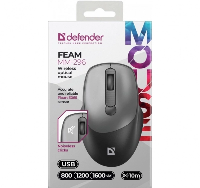 Bezdrôtová myš s tichým klikaním FEAM MM-296 RF 1600 DPI – Šedá