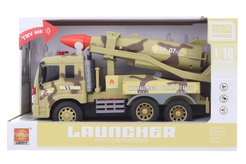 Vojenské auto s raketou pre deti