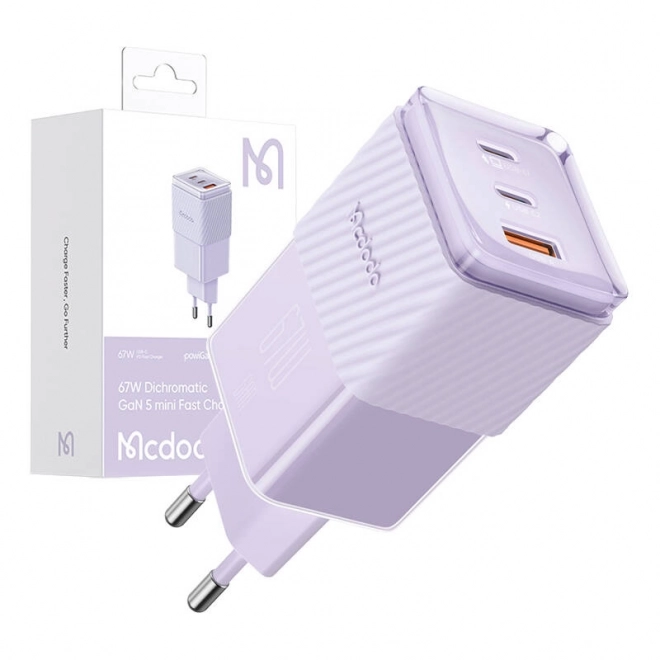 Gan 67W nabíjačka mcdodo 2x USB-C, USB-A fialová