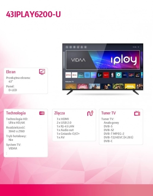 Televízia LED 43 palcov IPLAY