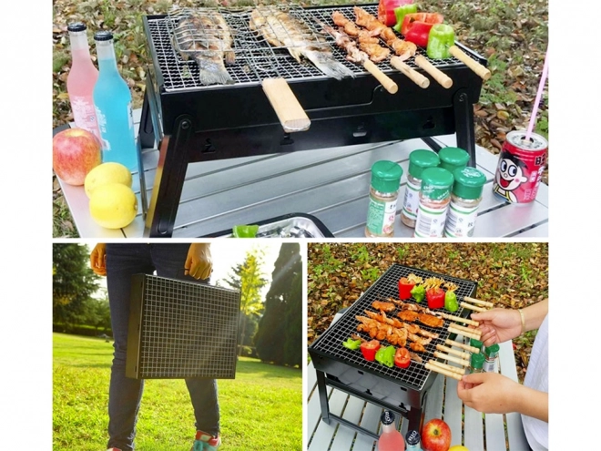 Prenosný skladací gril na drevené uhlie na kempovanie a BBQ