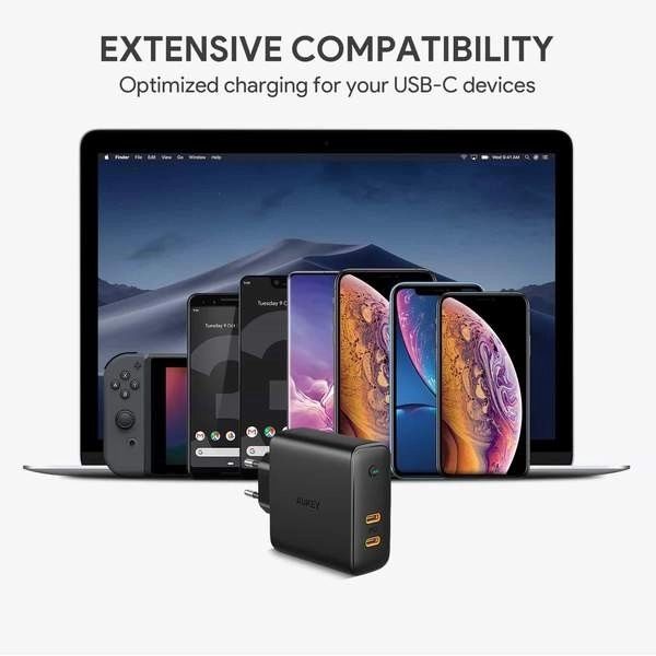 Aukey GaN sieťová nabíjačka 2xUSB C Power Delivery
