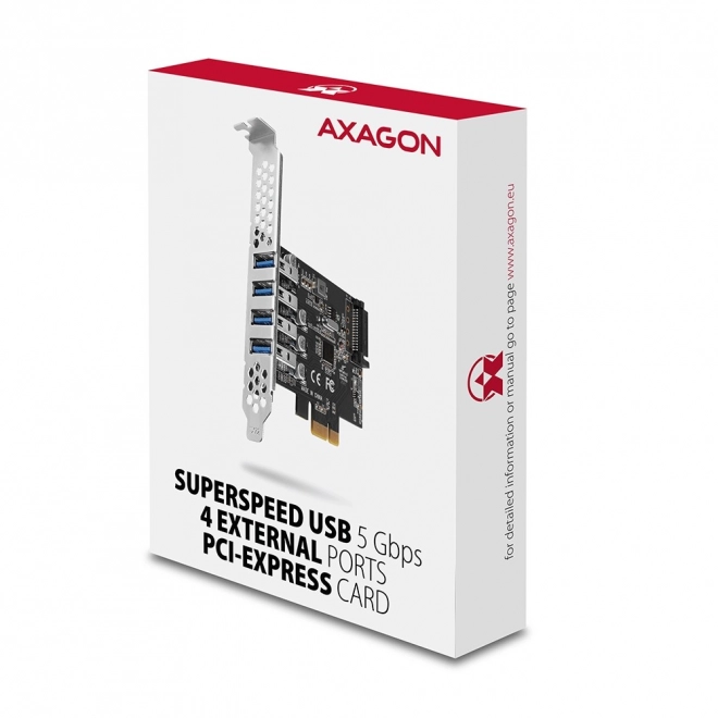 Pcie kontrolér s 4 portami USB 3.2 Gen 1 AXAGON