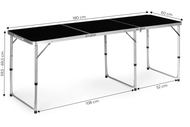 Skladací turistický stôl s čiernym vrchom 180 x 60 cm
