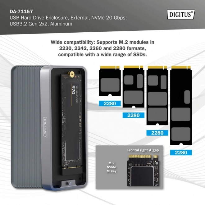 Externá SSD hliníková skrinka USB 3.2 Typ C 20 Gbps