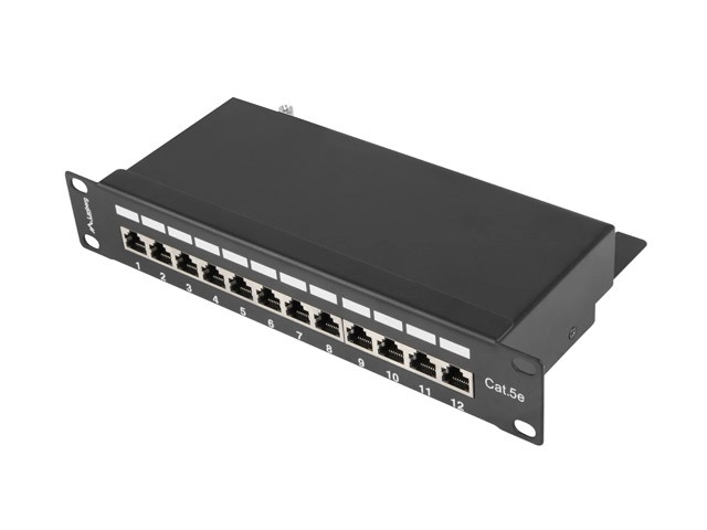 Patch panel 12 portov 10 palcov kat.5e tienený čierny