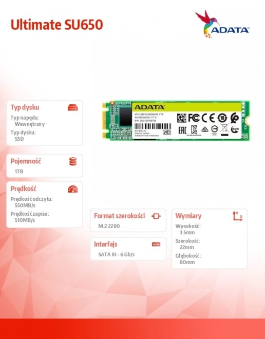 Ssd disk Ultimate SU650 1tb M.2 3D TLC