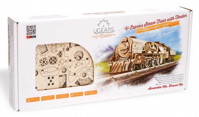 Ugears 3D drevené mechanické puzzle parná lokomotíva