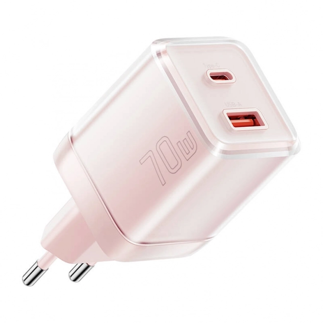 Nabíjačka Yueqi 70W GaN USB-C + USB-A ružová