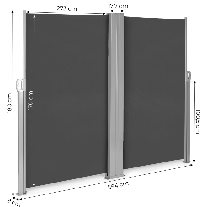 Obojstranná markíza 300x300x180 cm slnečná clona pre súkromie antracit MultiGarden