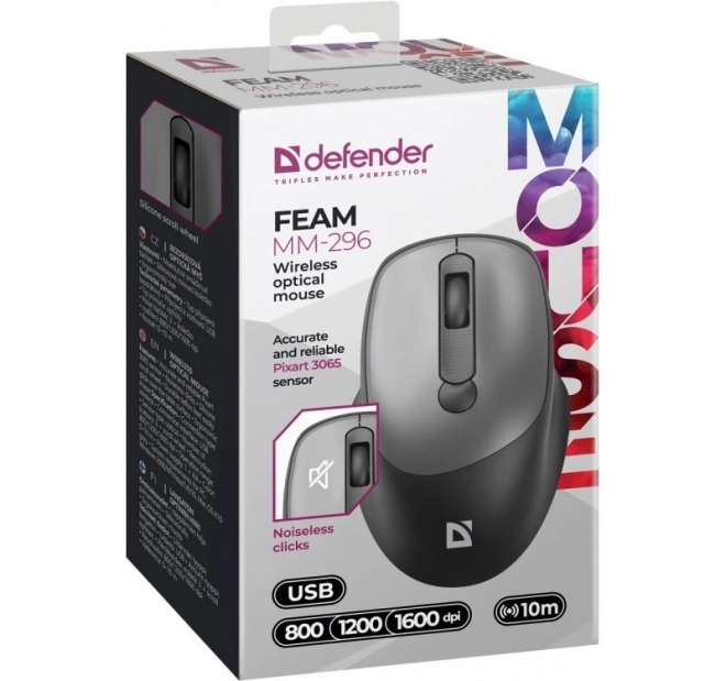 Bezdrôtová myš s tichým klikaním FEAM MM-296 RF 1600 DPI – Šedá