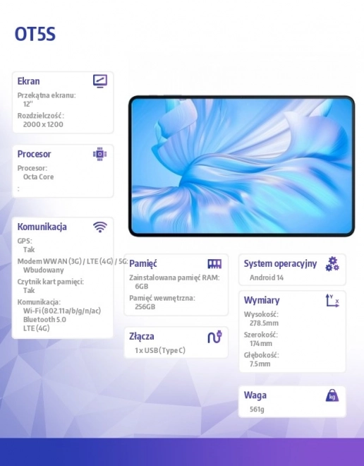 Tablet OT5S 4G 12 6/256GB modrý